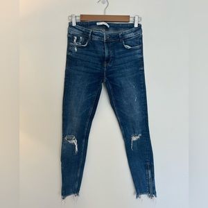 Zara Trafalic Denim - Distressed Wash w/zipper bottom detail - size 6